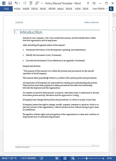 Policy Manual Template Ms Word Templates Forms Checklists For Ms