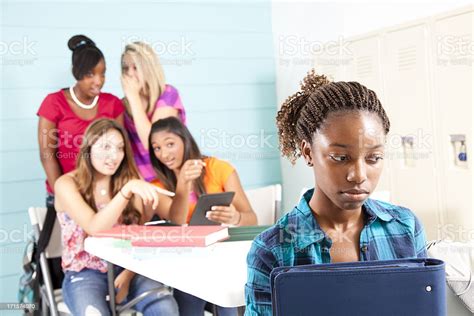 Teenagers Using Internet Technology To Cyber Bully Classmate Girl Sad