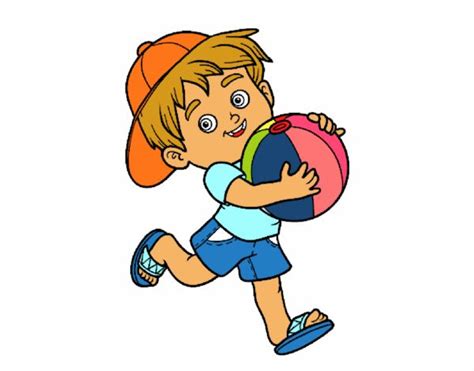 Dibujo De Niño Jugando Con Balón De Playa Pintado Por En El