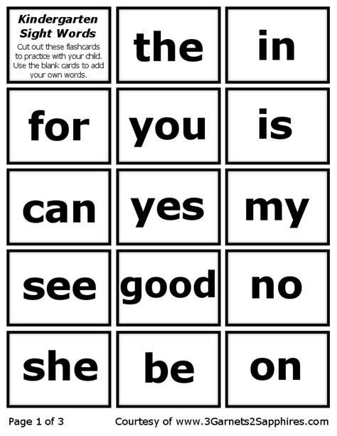 3 Garnets And 2 Sapphires Free Printable 41 Kindergarten Sight Word