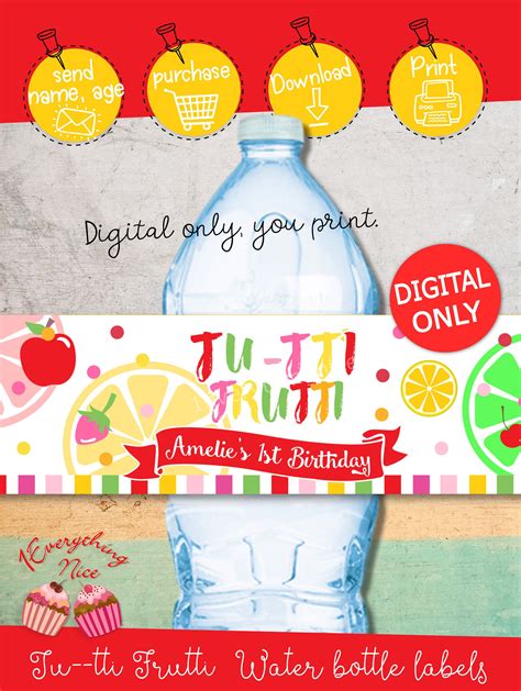 Digital Download Tutti Frutti Theme Water Bottle Labels Etsy Bottle