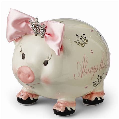 All decked out in her feminine finery from her blushing pink cheeks to her great big organdy bow, she's the prettiest piglet of them all! Mud Pie piggy banks are great for baby shower gifts and a ...