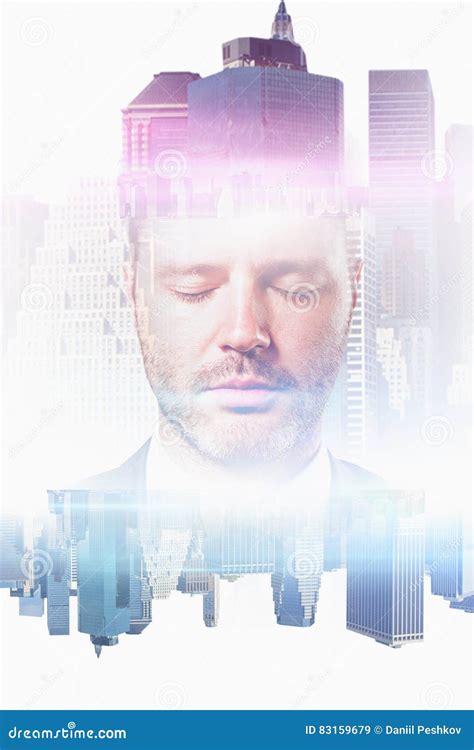 Thoughtful Man On Abstract City Background Stock Illustration