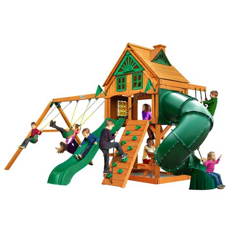 Gorilla Playsets Mountaineer Treehouse Wooden Swing Set With Fort Add