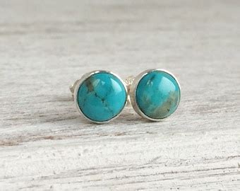 Turquoise Sterling Silver Stud Earrings 6mm Cabochon Round