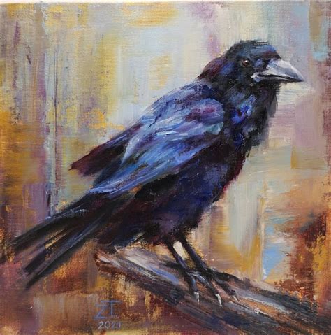 Raven Original Oil Painting On Canvas 20x20 Cm Handpainted Etsy