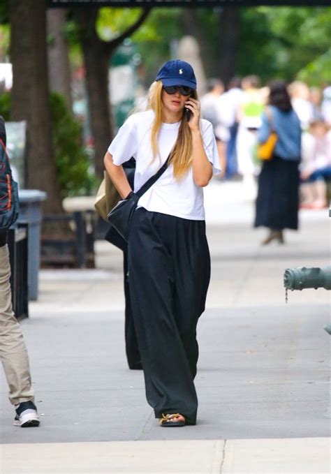 Jennifer Lawrence In Cropped Tee And Baggy Track Pants New York