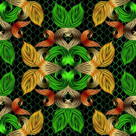 Leafy Textured 3d Vector Seamless Pattern Ornamental Colorful Leaves