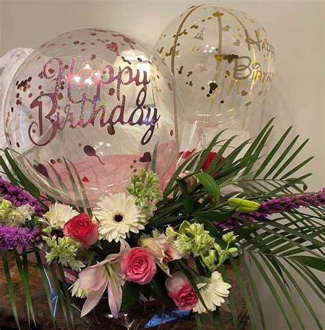 Bubble Happy Birthday Balloons With Flowers Etsy
