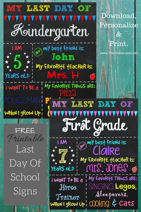 Last Day Of School Printable Chalkboard Sign Photo Prop 1st Day Of