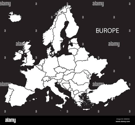 Mapa De Europa Con Los Países Ilustración En Blanco Y Negro Imagen