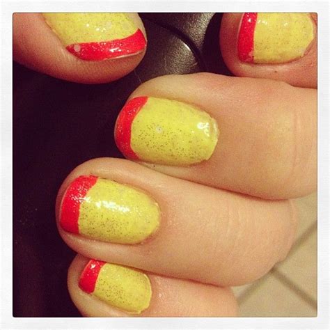 Neon Yellow With Hot Pink Tips And Topped With Glitter Nails Nailart