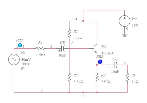 Bjt Common Collector Amplifier Circuit Multisim Live