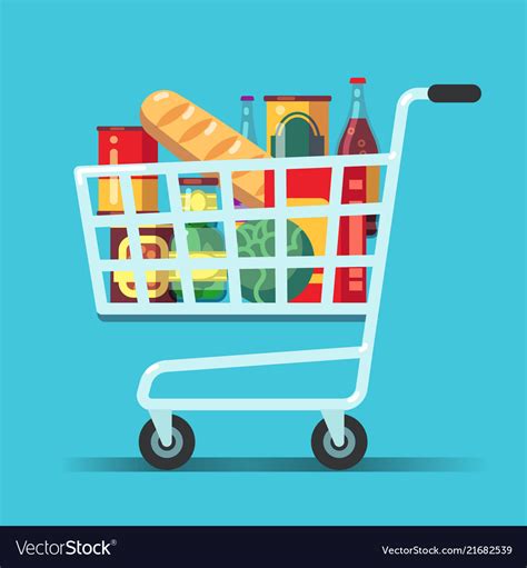 Full Supermarket Shopping Cart Shop Trolley Vector Image