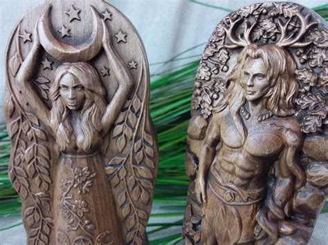 Horned God And Moon Goddess Set Statues Pcs For Wiccan Etsy