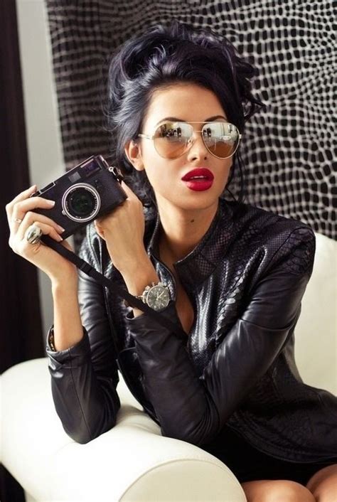 Red lipstick not only looks great with your little black dress on a special night out, but it also looks incredibly cool which red lipstick will flatter my dark hair? Love the red lips, sunglasses, and leather jacket | Style ...