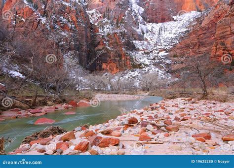 Zion National Park And The Virgin River In Winter Stock Photo Image