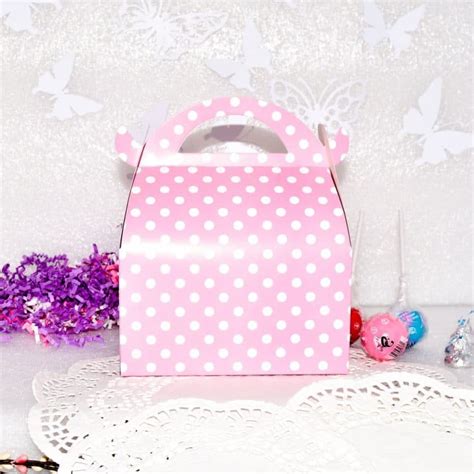 12 Baby Pink Birthday Favor Boxes Polka Dot Gable Box Personalized