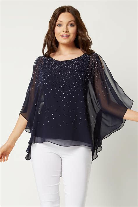 Roman Sparkly Chiffon Overlay Top In Navy Womens Fashion Evening