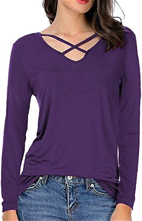 Long Sleeved Womens Cross Tie T Shirt Front And Back Back V Neck T Shirt Women L
