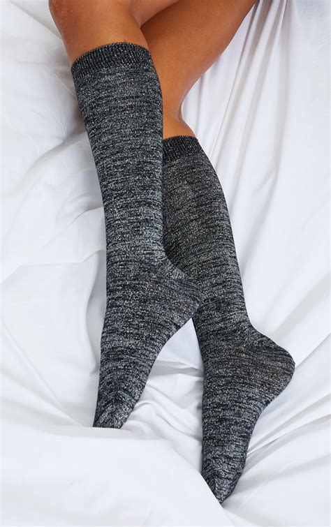Black Glitter Knee High Socks Accessories Prettylittlething