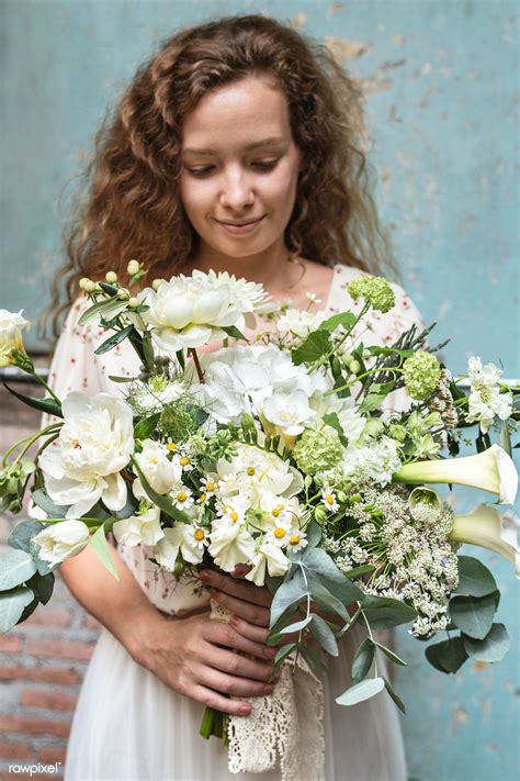 Woman Holding A Bouquet Of White Flowers Premium Image By Rawpixel