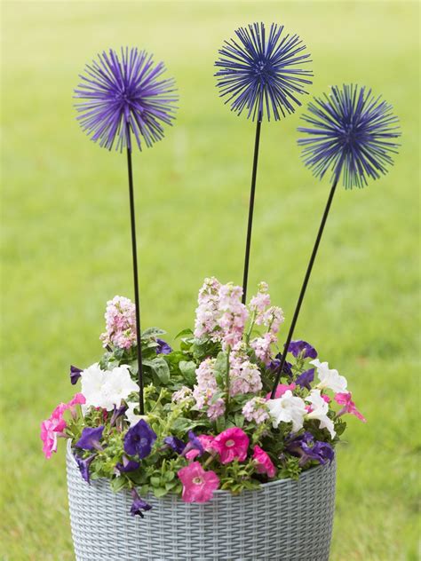 Everbloomin Alliums Metal Flower Stakes Set Of 3