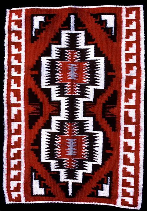 Vertical Painting 1990s Navajo Rug Traditional Patterns By Vintage