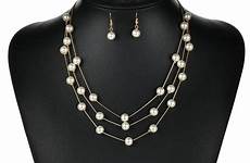 silver gold necklace jewelry sets imitation pearls bracelet earrings pendant valentine bridal wedding fashion women