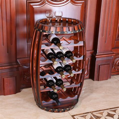 Vintiquewise Large Wooden Barrel Shaped 23 Bottle Wine Rack Amazonca