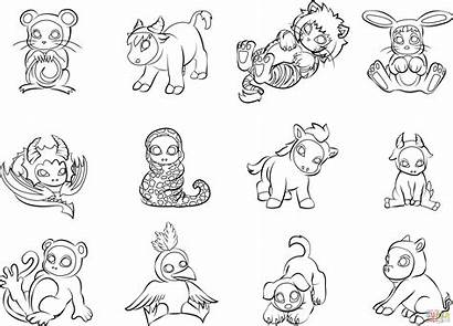 Zodiac Chinese Coloring Animals Pages Animal Printable