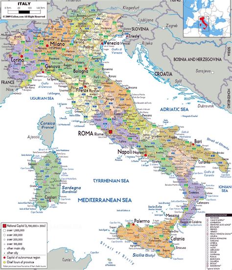 Map of italy, satellite view. Large political and administrative map of Italy with roads ...