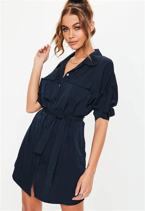 Free shipping on orders of $35+ and save 5% every day with your target redcard. Lyst - Missguided Navy Tie Waist Utility Shirt Dress in Blue