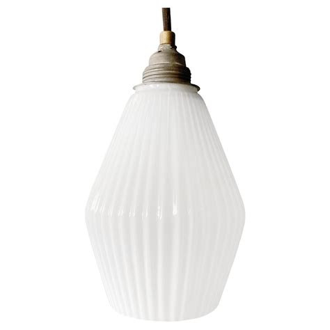 White Opaline Mat Glass Vintage Mid Century Brass Top Pendant Light For Sale At 1stdibs