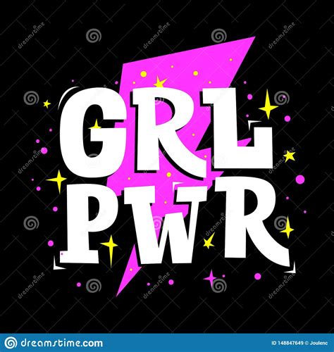 Grl Pwr Girl Power Motivation Poster Feminism Slogan Cartoon Vector