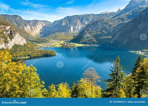 Hallstatt Austria Aerial View Of Hallstatter See Lake And Mountains
