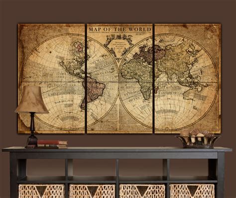 Globe Tan Map World Map Canvas Vintage Map Set Large Wall