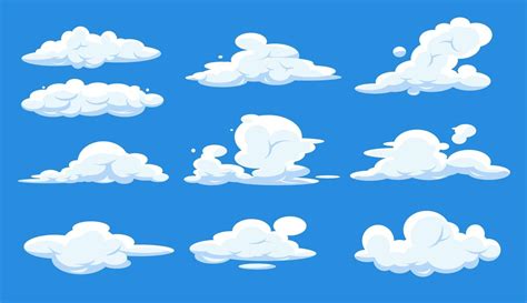 Cartoon Clouds Set Isolated On Blue Sky Cloudscape In Blue Sky White