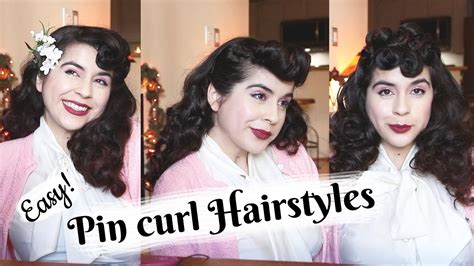 3 Easy Pin Curl Hairstyles Long Vintage Hair Youtube