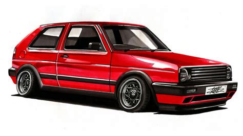 realistic car drawing mk2 volkswagen golf gti time lapse youtube
