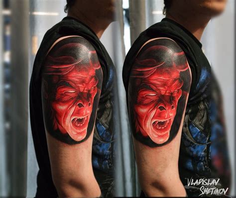 100 Red Demon Face Shoulder Tattoo Design Png  2023