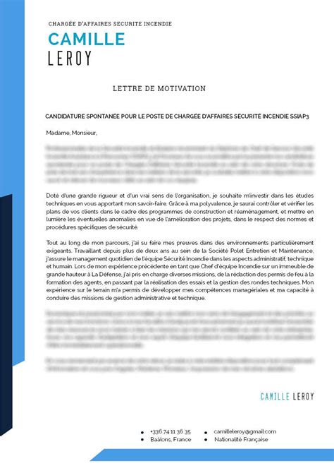 Lettre De Motivation Sécurité Incendie  Samuel Cooke ejemplo de carta