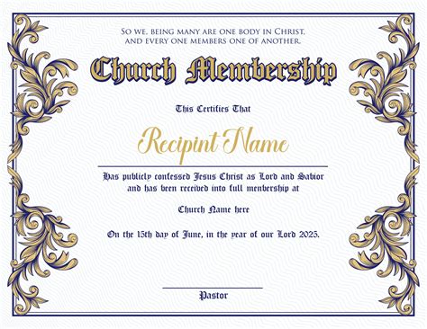 Editable Church Membership Certificate Template Printable Certificate