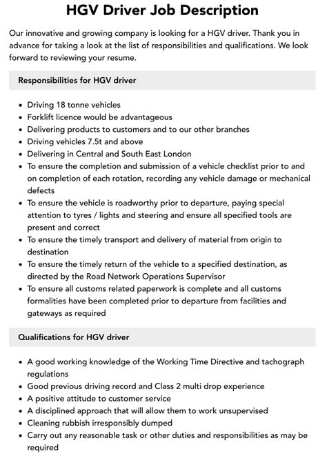 hgv driver job description velvet jobs