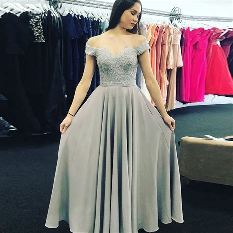 Silver Grey Off The Shoulder Prom Dressprincess A Line Formal Gown