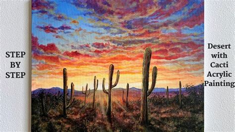 Desert With Cacti Step By Step Acrylic Painting