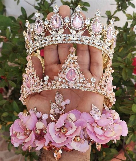 Pink Jeweled Flower Crown Quinceanera Jewelry Tiara Accessories Hair Jewelry
