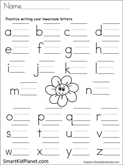 Free printable summer 26 page alphabet coloring book. Print Practice Lowercase Letters (Spring Flower) - Smart Kid Planet | Letter worksheets ...