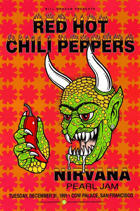 Red Hot Chili Peppers Vintage Concert Poster From Cow Palace Dec 31 1991 At Wolfgangs