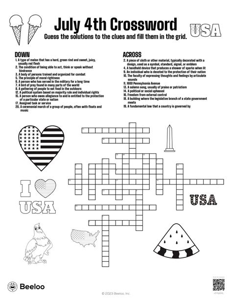July 4th Crossword Beeloo Printable Crafts And Activities For Kids